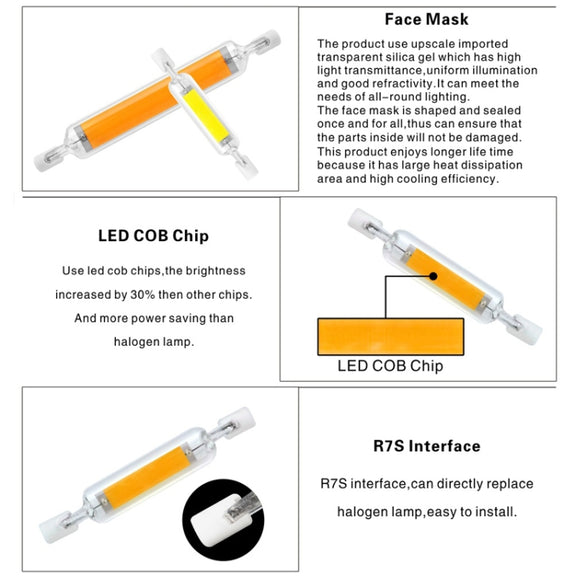 78MM 10W R7S LED COB Dimmer Glass Lamp Double-end Horizontal Plug-in Light(220V Warm White Light)