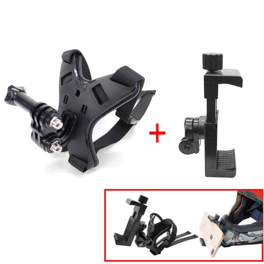 TUYU Motorcycle Helmet Chin Action Camera Mobile Phone Mounting Bracket Black Bracket+Mobile Phone Clip - Helmet Mount by TUYU | Online Shopping South Africa | PMC Jewellery | Buy Now Pay Later Mobicred