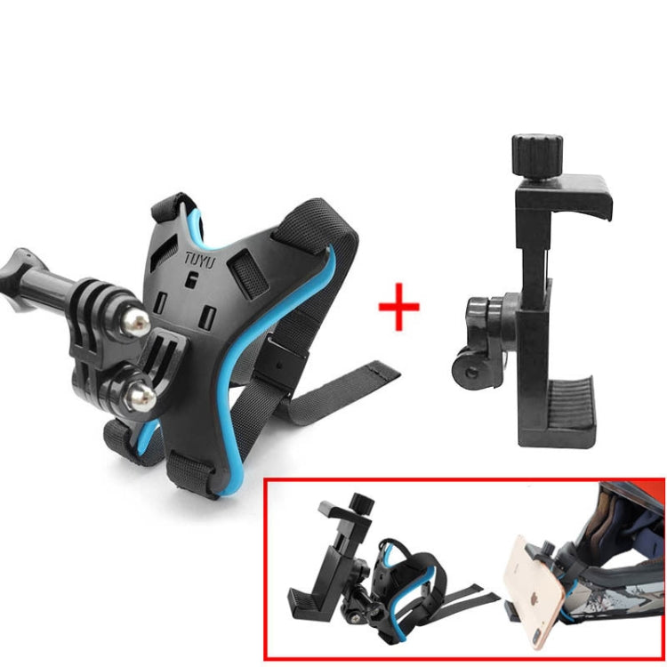 TUYU Motorcycle Helmet Chin Action Camera Mobile Phone Mounting Bracket Blue Bracket+Mobile Phone Clip - free shipping - PMC Jewellery - Order now!