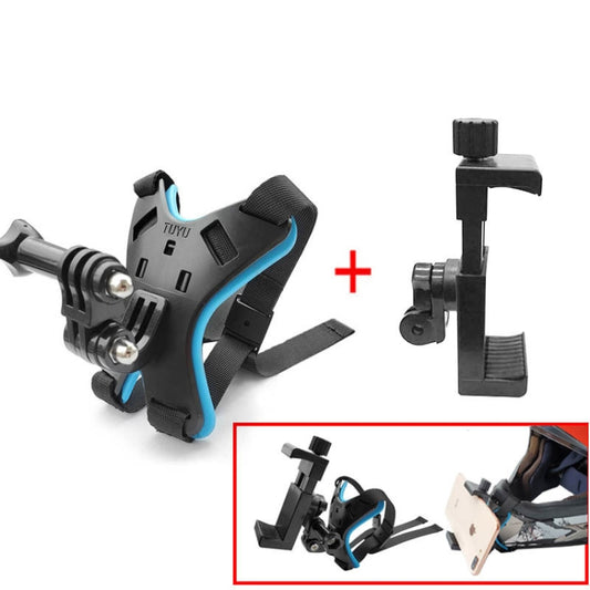 TUYU Motorcycle Helmet Chin Action Camera Mobile Phone Mounting Bracket Blue Bracket+Mobile Phone Clip - free shipping - PMC Jewellery - Order now!