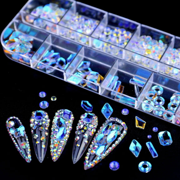 12 Grid Flat Bottom Shaped Nail Rhinestones Nail Decoration, Specification: 01