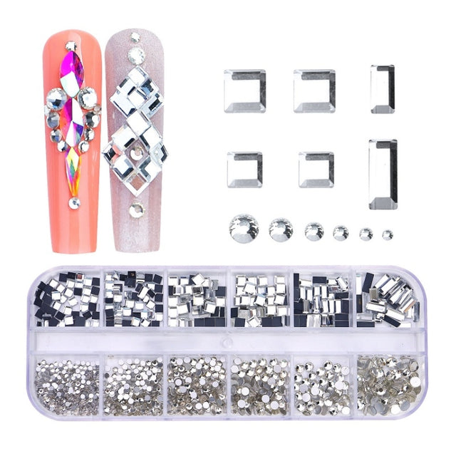 12 Grid Flat Bottom Shaped Nail Rhinestones Nail Decoration, Specification: 02