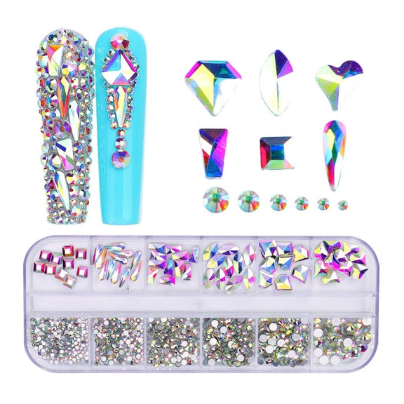 12 Grid Flat Bottom Shaped Nail Rhinestones Nail Decoration, Specification: 04