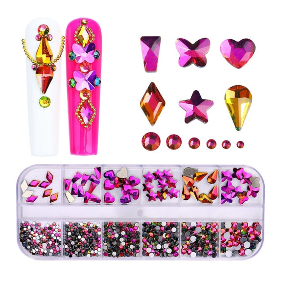 12 Grid Flat Bottom Shaped Nail Rhinestones Nail Decoration, Specification: 12