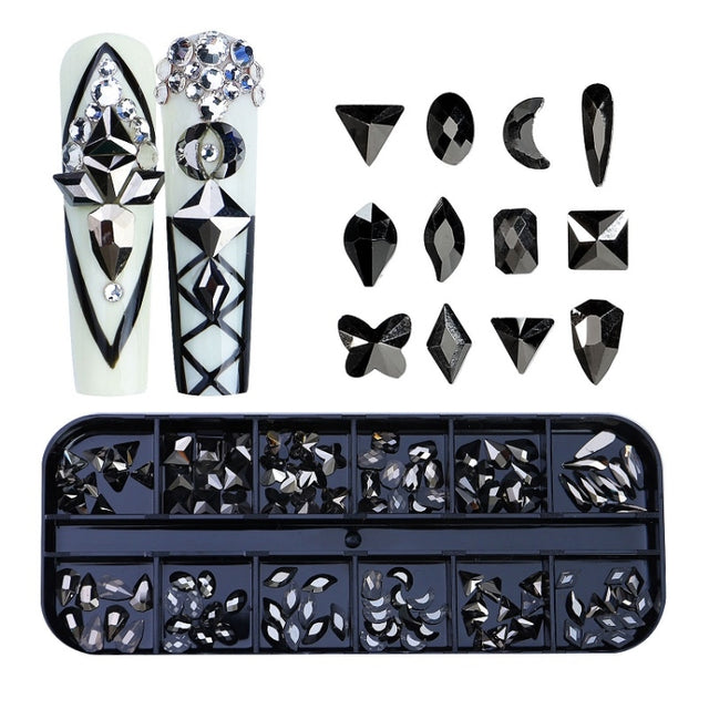 12 Grid Flat Bottom Shaped Nail Rhinestones Nail Decoration, Specification: 20
