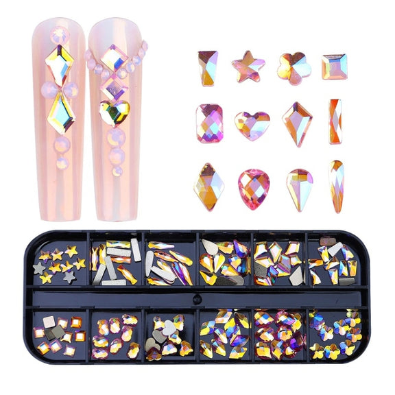 12 Grid Flat Bottom Shaped Nail Rhinestones Nail Decoration, Specification: 25