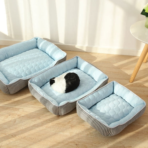 Summer Cold Feeling Dog Cat Kennel Ice Silk Cool Den L(Blue)