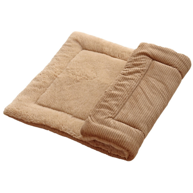 Double Sided Pet Mat Four Seasons Warm Dog Blanket,Size: L(Wick Strip Khaki)