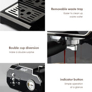 RAF R.104 Home Small Semi Automatic High Pressure Steam Milk Foaming Coffee Machine, EU Plug(Black)