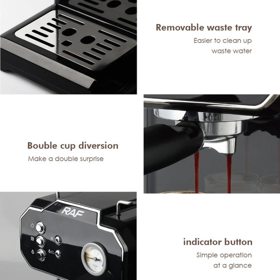 RAF R.104 Home Small Semi Automatic High Pressure Steam Milk Foaming Coffee Machine, EU Plug(Black)