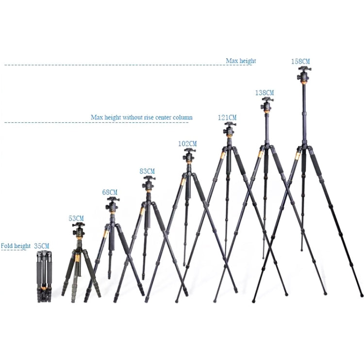 QingZhuangShiDai Q666 Portable Travel SLR Camera Aluminum Magnesium Alloy Tripod(Black)