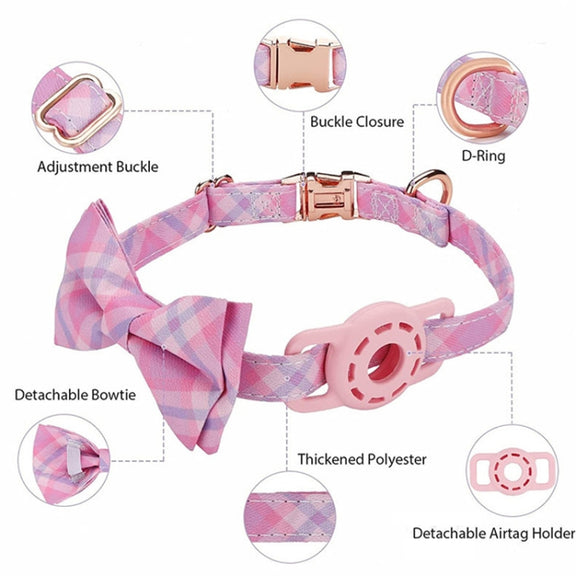 Pet Tracker Collar Insert Buckle Bow Collar For AirTag(Luminous Blue)