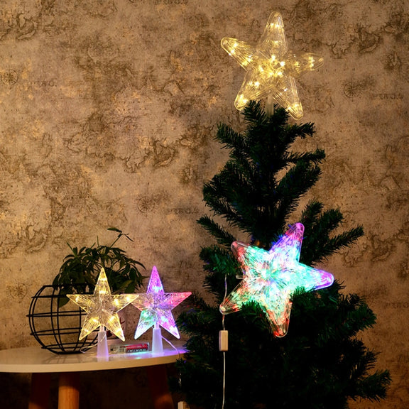 Christmas Tree Top Light LED Glowing Star Lights, Size: Large EU Plug(White)
