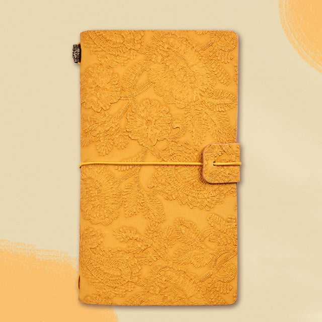 A6  Retro Lace Carved Girls Hand Ledger Diary With 3 Separate Inner Pages(Bright Orange)