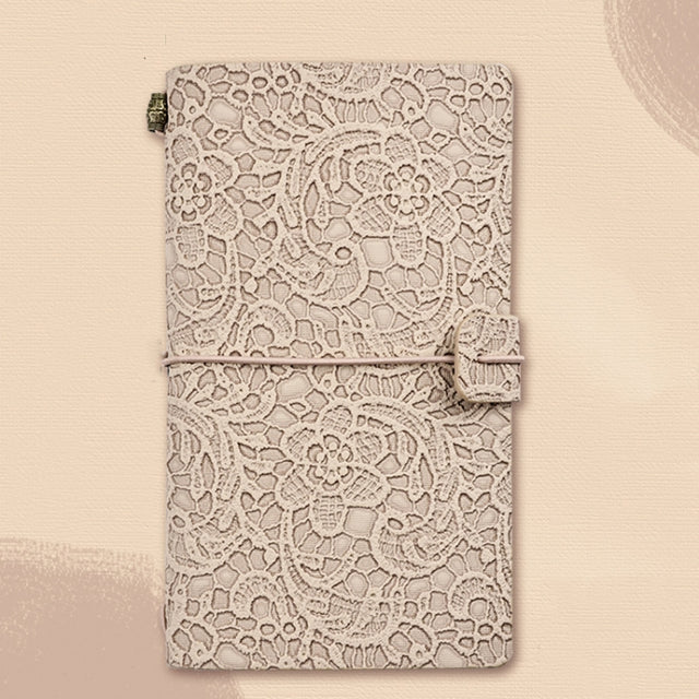 A6  Retro Lace Carved Girls Hand Ledger Diary With 3 Separate Inner Pages(Oats)
