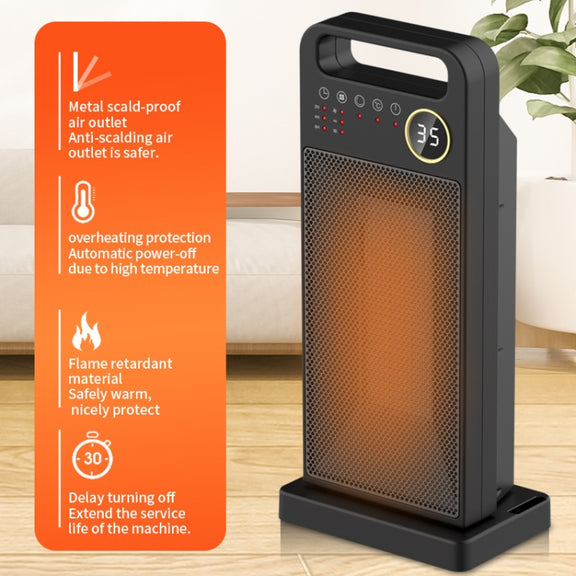 LCD Digital Display Rotary Remote Control Heater PTC Ceramic Heating Heater, Spec: EU Plug (Black)