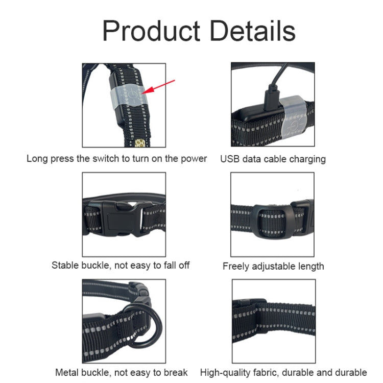 LED Rechargeable Wear-resistant and Water-resistant Pet Lighting Collar, Size: M(Black)
