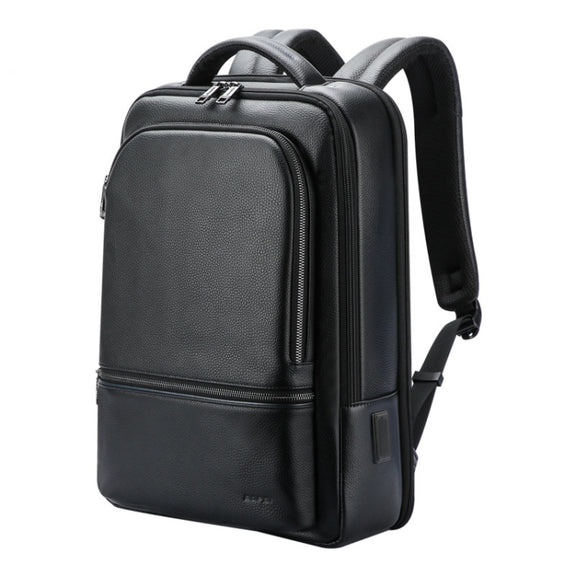 Bopai 61-70111 Cowhide Multi-compartment Water-resistant Anti-theft Backpack with USB Charging Hole(Black)