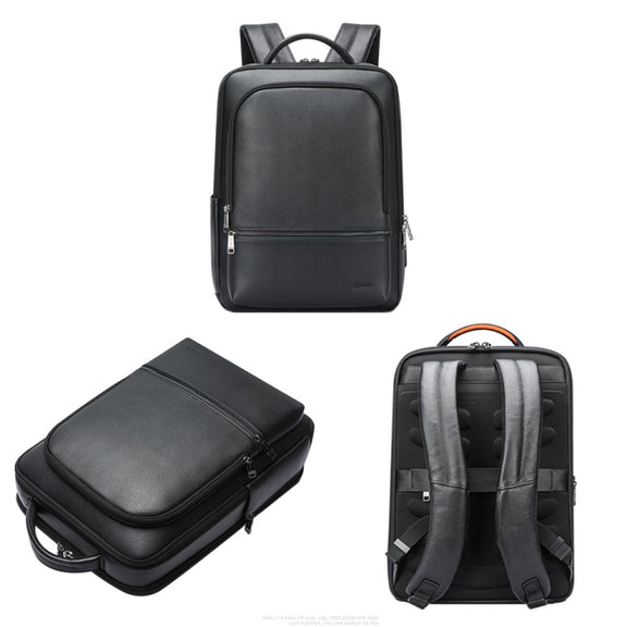 Bopai 61-70111 Cowhide Multi-compartment Water-resistant Anti-theft Backpack with USB Charging Hole(Black)