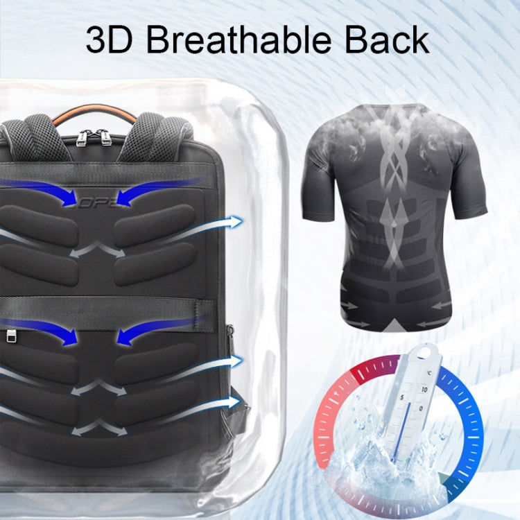 Bopai 61-70111 Cowhide Multi-compartment Water-resistant Anti-theft Backpack with USB Charging Hole(Black)