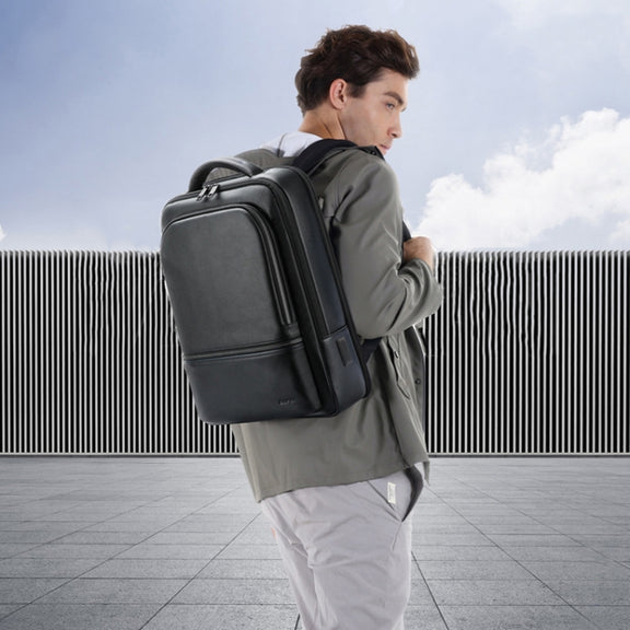 Bopai 61-70111 Cowhide Multi-compartment Water-resistant Anti-theft Backpack with USB Charging Hole(Black)