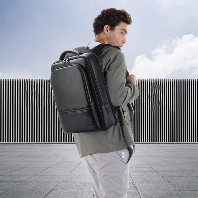 Bopai 61-70111 Cowhide Multi-compartment Water-resistant Anti-theft Backpack with USB Charging Hole(Black)