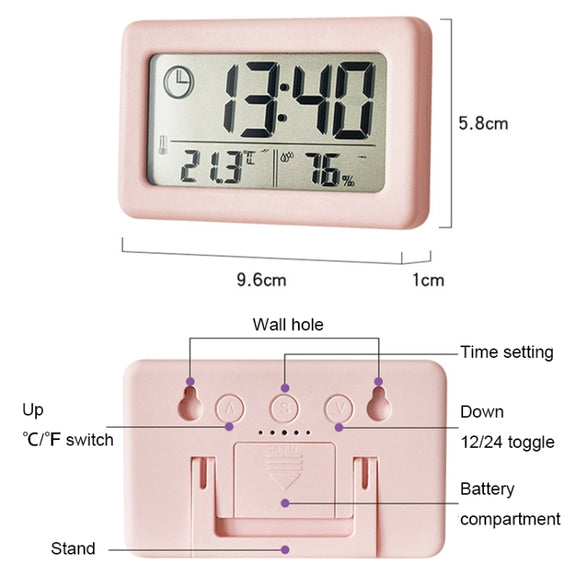 YD005 Mini Light and Thin LCD Screen Temperature/Humidity Meter Electronic Clock(White)