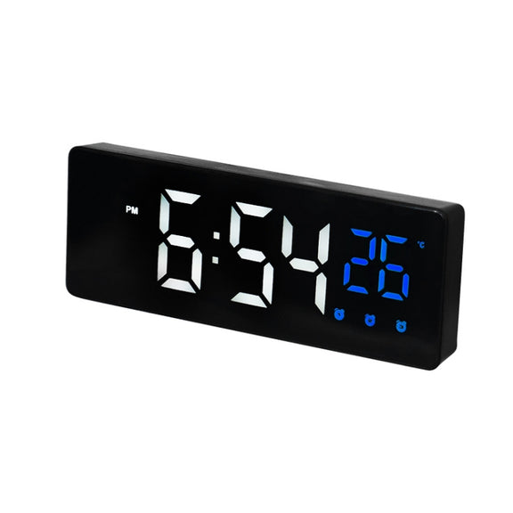0715 Voice-activated LED Mute Date Temperature Display Electronic Clock(Black Surface Blue Light)