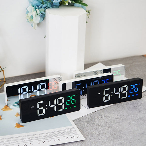 0715 Voice-activated LED Mute Date Temperature Display Electronic Clock(Black Surface Blue Light)