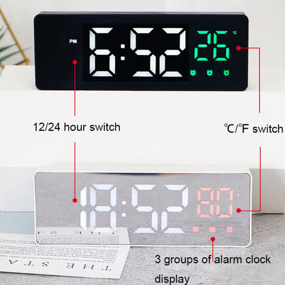 0715 Voice-activated LED Mute Date Temperature Display Electronic Clock(Black Surface Green Light)