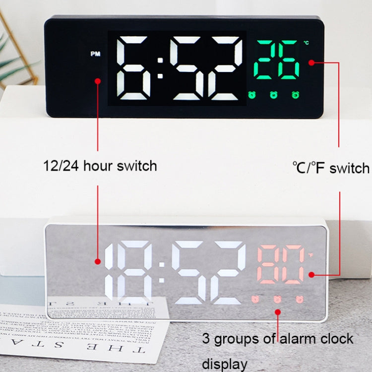 0715 Voice-activated LED Mute Date Temperature Display Electronic Clock(Black Surface Green Light)