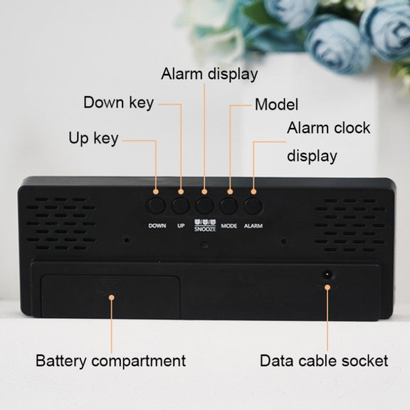 0715 Voice-activated LED Mute Date Temperature Display Electronic Clock(Black Surface Blue Light)