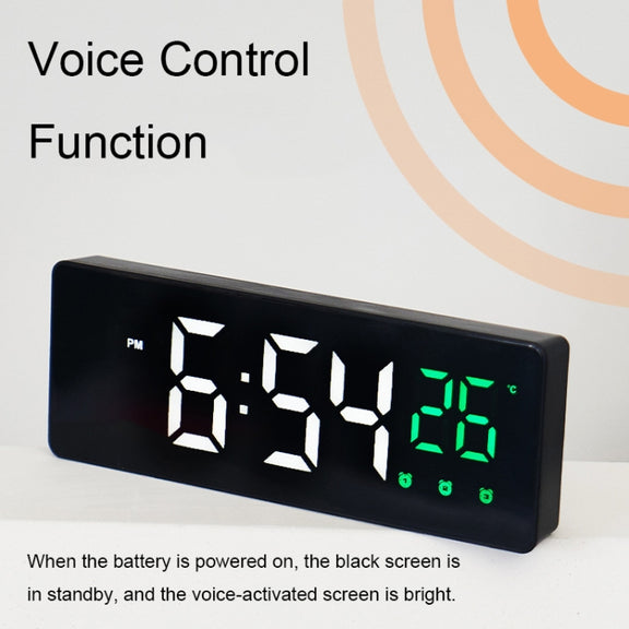 0715 Voice-activated LED Mute Date Temperature Display Electronic Clock(White Shell Green Light)