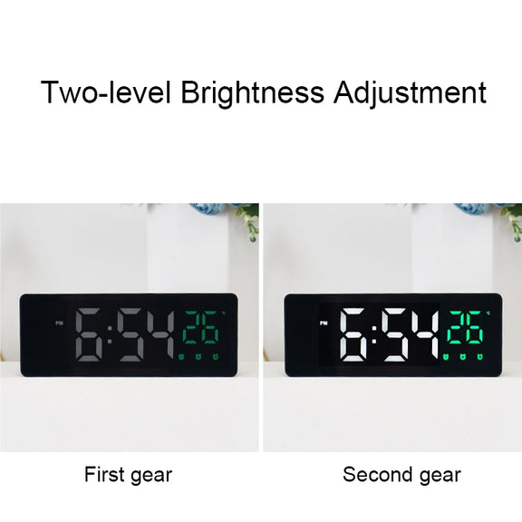0715 Voice-activated LED Mute Date Temperature Display Electronic Clock(Black Surface Green Light)