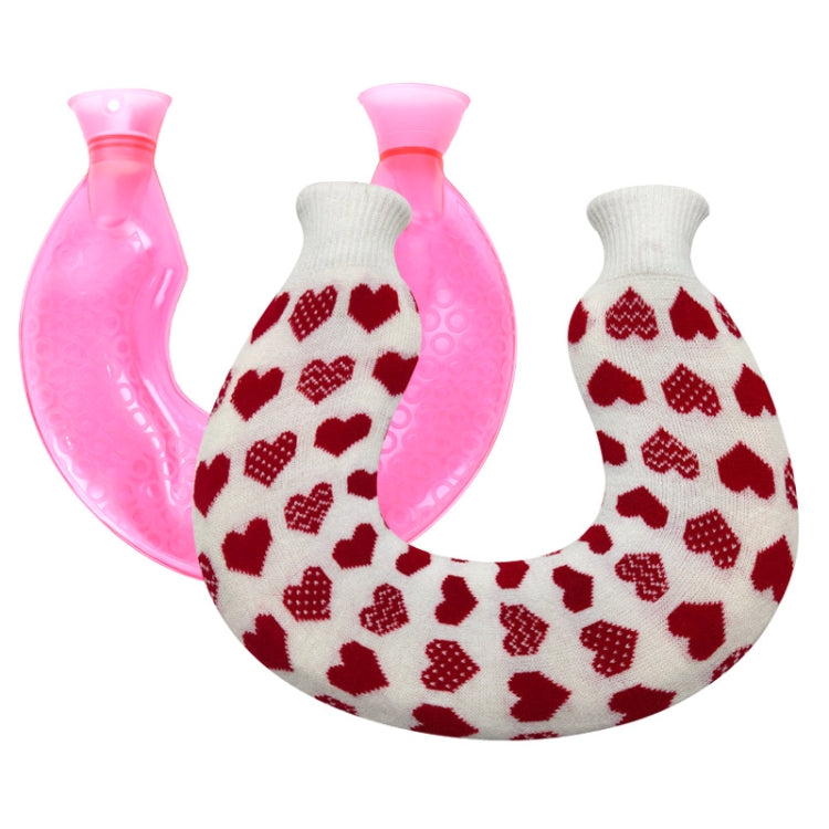 U-shaped PVC Hot Compress Shoulder And Neck Explosion-proof Water Injection Hot Water Bag(Rose Red + White Love Knitted) - free shipping - PMC TechLife - Order now!