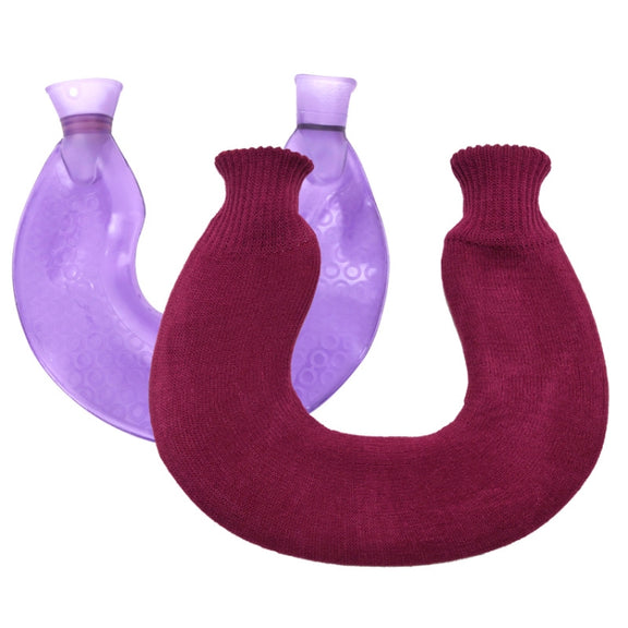 U-shaped PVC Hot Compress Shoulder And Neck Explosion-proof Water Injection Hot Water Bag(Purple + Purple Knitted)