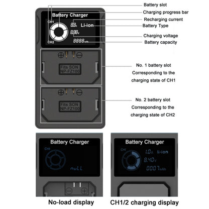 FZ100 USB LCD Screen Dual Charge Camera Battery Charger - Battery USB Charger by PMC Jewellery | Online Shopping South Africa | PMC Jewellery | Buy Now Pay Later Mobicred