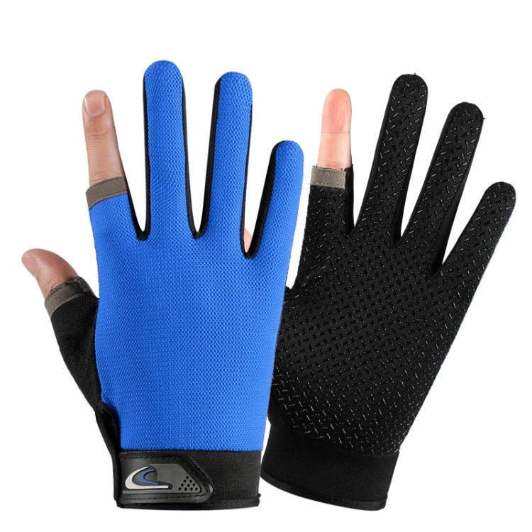 1 Pair QX0008 Outdoor Sunscreen Non-Slip Exposed Two-Finger Fishing Gloves, Size: Free Size(Blue) - Safety Gloves by PMC TechLife | Online Shopping South Africa | PMC TechLife