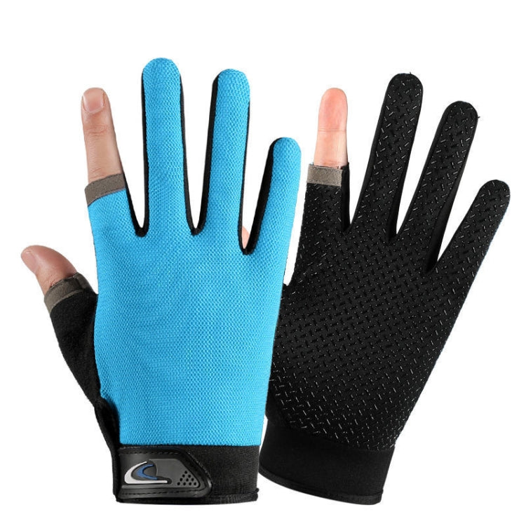 1 Pair QX0008 Outdoor Sunscreen Non-Slip Exposed Two-Finger Fishing Gloves, Size: Free Size(Light Blue) - Safety Gloves by PMC TechLife | Online Shopping South Africa | PMC TechLife