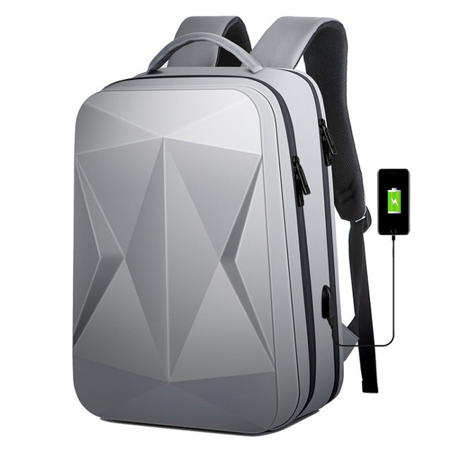 160 Large Capacity ABS Water-resistant Laptop Backpack with USB Charging Port(Light Grey)