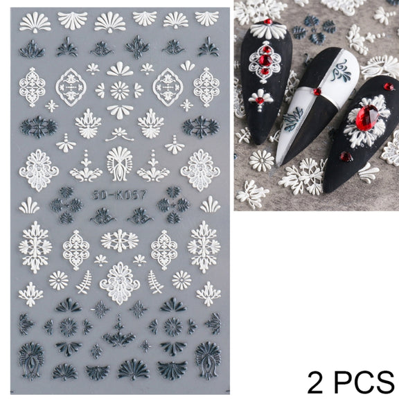 2 PCS 5D Stereoscopic Hollow Lace Nail Stickers Nail Art 3D Flower Embossed Stickers(5D-K57)