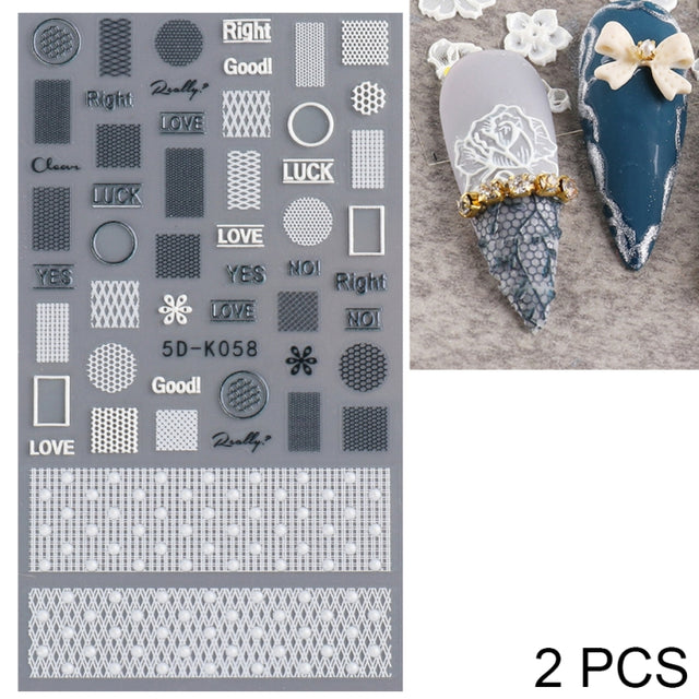 2 PCS 5D Stereoscopic Hollow Lace Nail Stickers Nail Art 3D Flower Embossed Stickers(5D-K57)