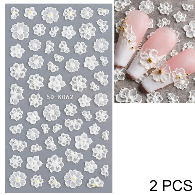2 PCS 5D Stereoscopic Hollow Lace Nail Stickers Nail Art 3D Flower Embossed Stickers(5D-K57)