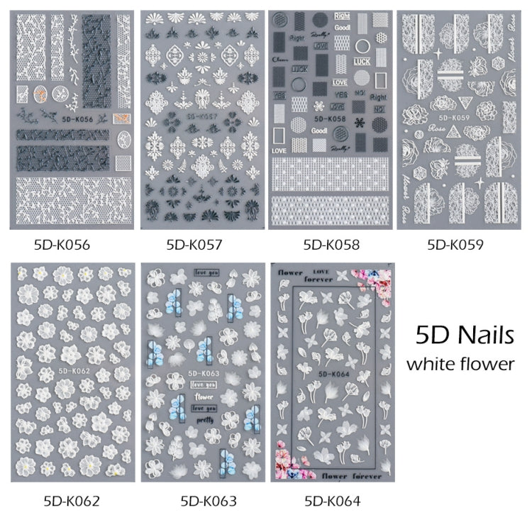 2 PCS 5D Stereoscopic Hollow Lace Nail Stickers Nail Art 3D Flower Embossed Stickers(5D-K57)