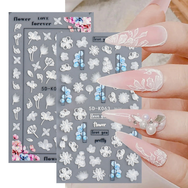 2 PCS 5D Stereoscopic Hollow Lace Nail Stickers Nail Art 3D Flower Embossed Stickers(5D-K57)