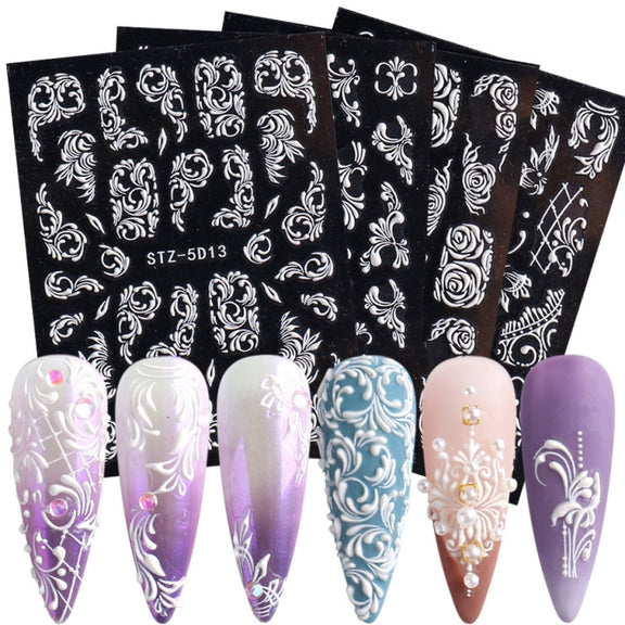 5D Three-dimensional Carved Nail Art Stickers Rose Pattern Embossed Nail Stickers(Stz-5D15)