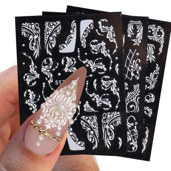 5D Three-dimensional Carved Nail Art Stickers Rose Pattern Embossed Nail Stickers(Stz-5D14)