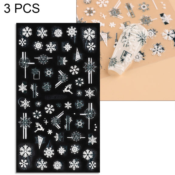 3 PCS 5D Embossed Nail Stickers Christmas Snowflake Elk Nail Stickers(5D-K120)