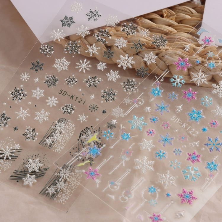 3 PCS 5D Embossed Nail Stickers Christmas Snowflake Elk Nail Stickers(5D-K121)