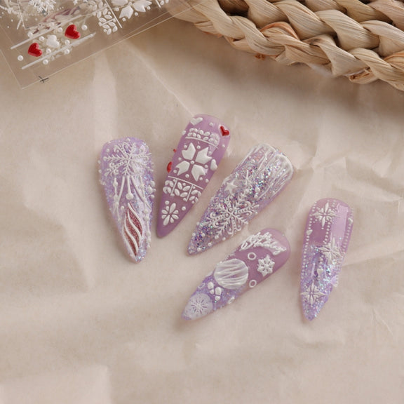 3 PCS 5D Embossed Nail Stickers Christmas Snowflake Elk Nail Stickers(5D-K121)